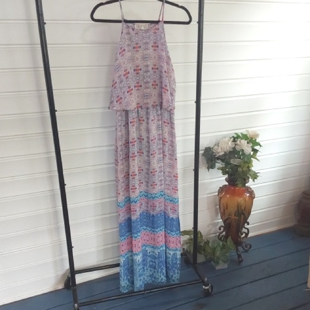 Pink Rose Floral Maxi Patterned Dress Size Large